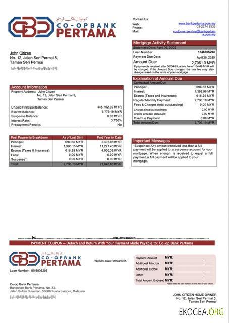 Malaysia Co, op Bank Pertama prêt hypothécaire Modèle Word et PDF